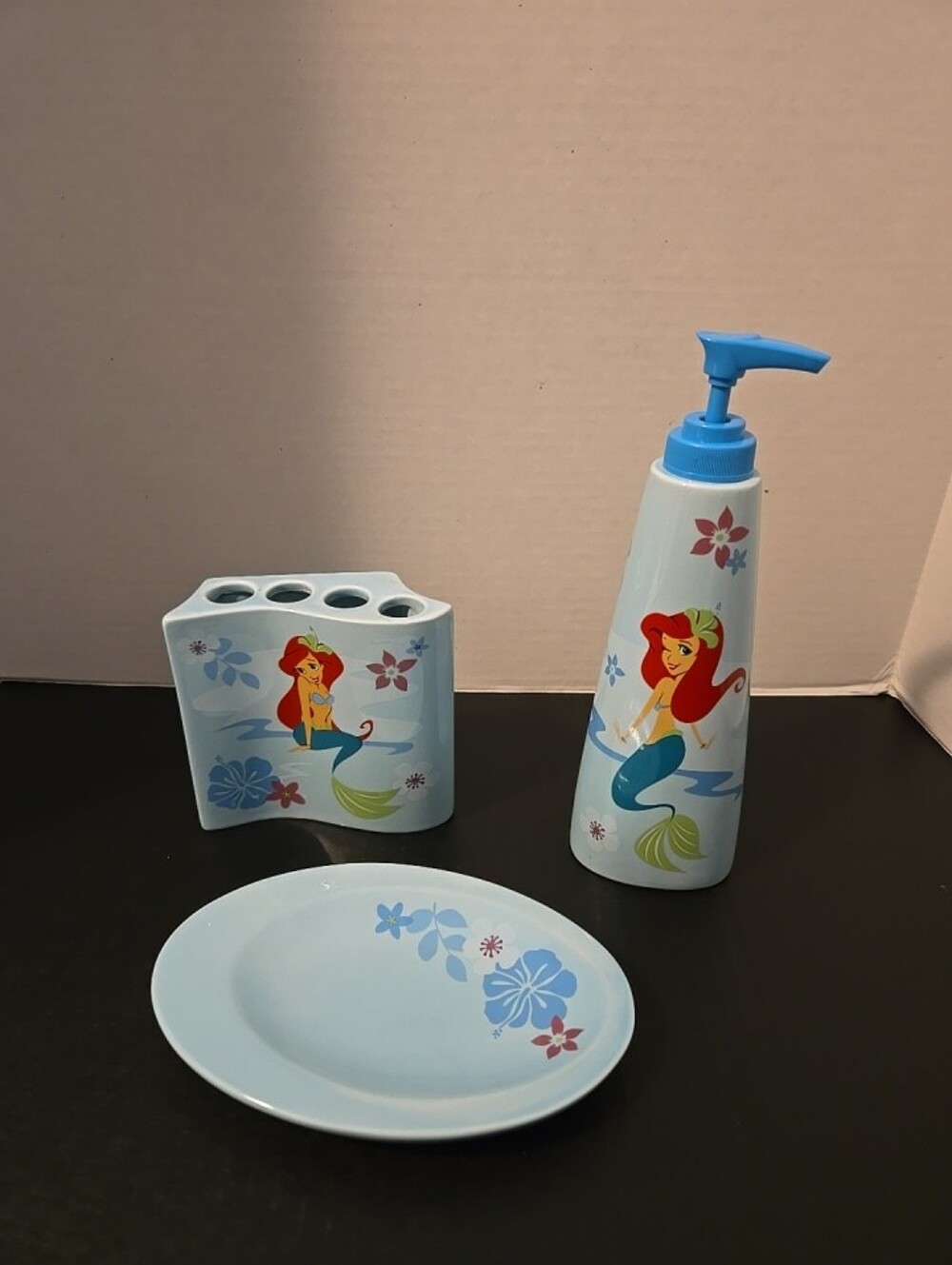 Disney Little Mermaid Bathroom Set Soap Dish Pump Toothbrush Holder Ceramic